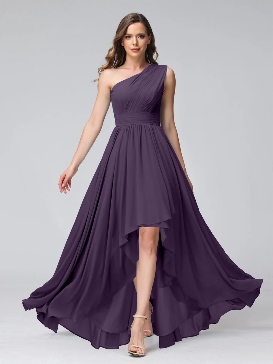 A-Line/Princess One-Shoulder Sleeveless Asymmetrical Bridemaid Dresses with Pockets - Image 45