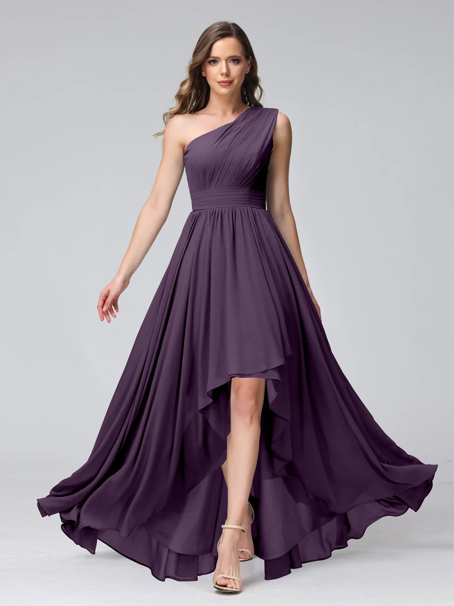 A-Line/Princess One-Shoulder Sleeveless Asymmetrical Bridemaid Dresses with Pockets - Image 46