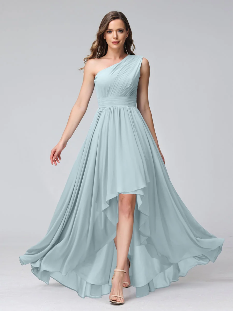 A-Line/Princess One-Shoulder Sleeveless Asymmetrical Bridemaid Dresses with Pockets - Image 47
