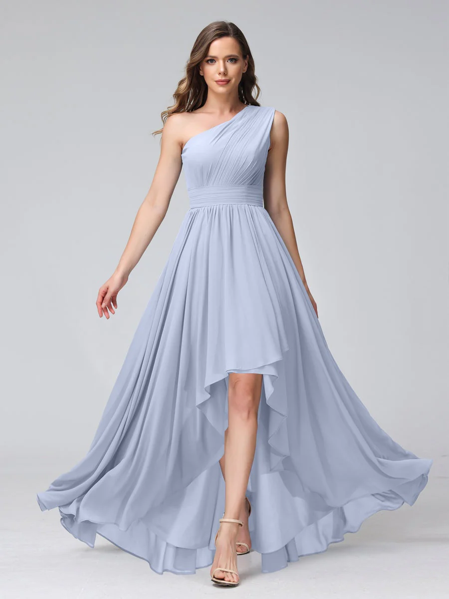 A-Line/Princess One-Shoulder Sleeveless Asymmetrical Bridemaid Dresses with Pockets - Image 48
