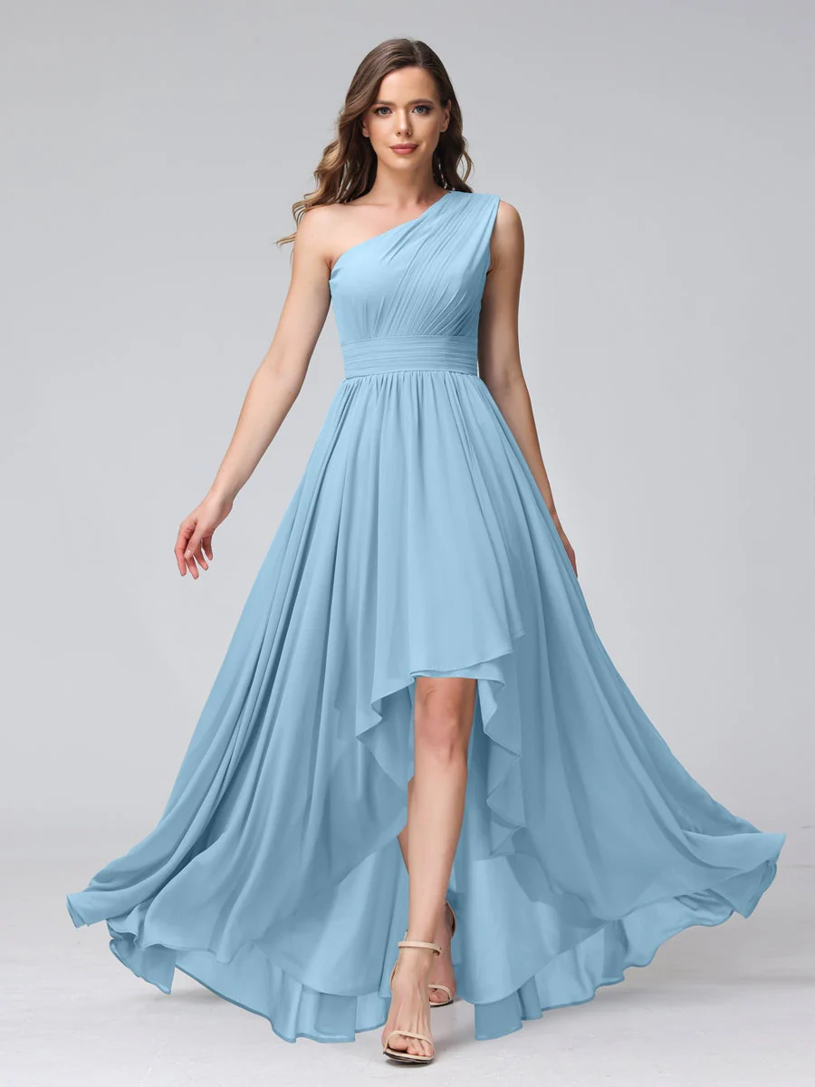 A-Line/Princess One-Shoulder Sleeveless Asymmetrical Bridemaid Dresses with Pockets - Image 50