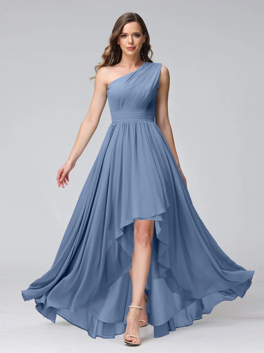 A-Line/Princess One-Shoulder Sleeveless Asymmetrical Bridemaid Dresses with Pockets - Image 51