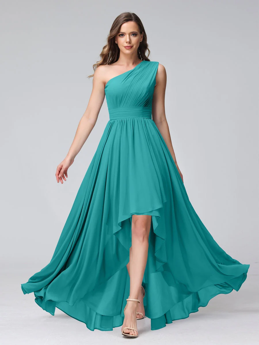 A-Line/Princess One-Shoulder Sleeveless Asymmetrical Bridemaid Dresses with Pockets - Image 52