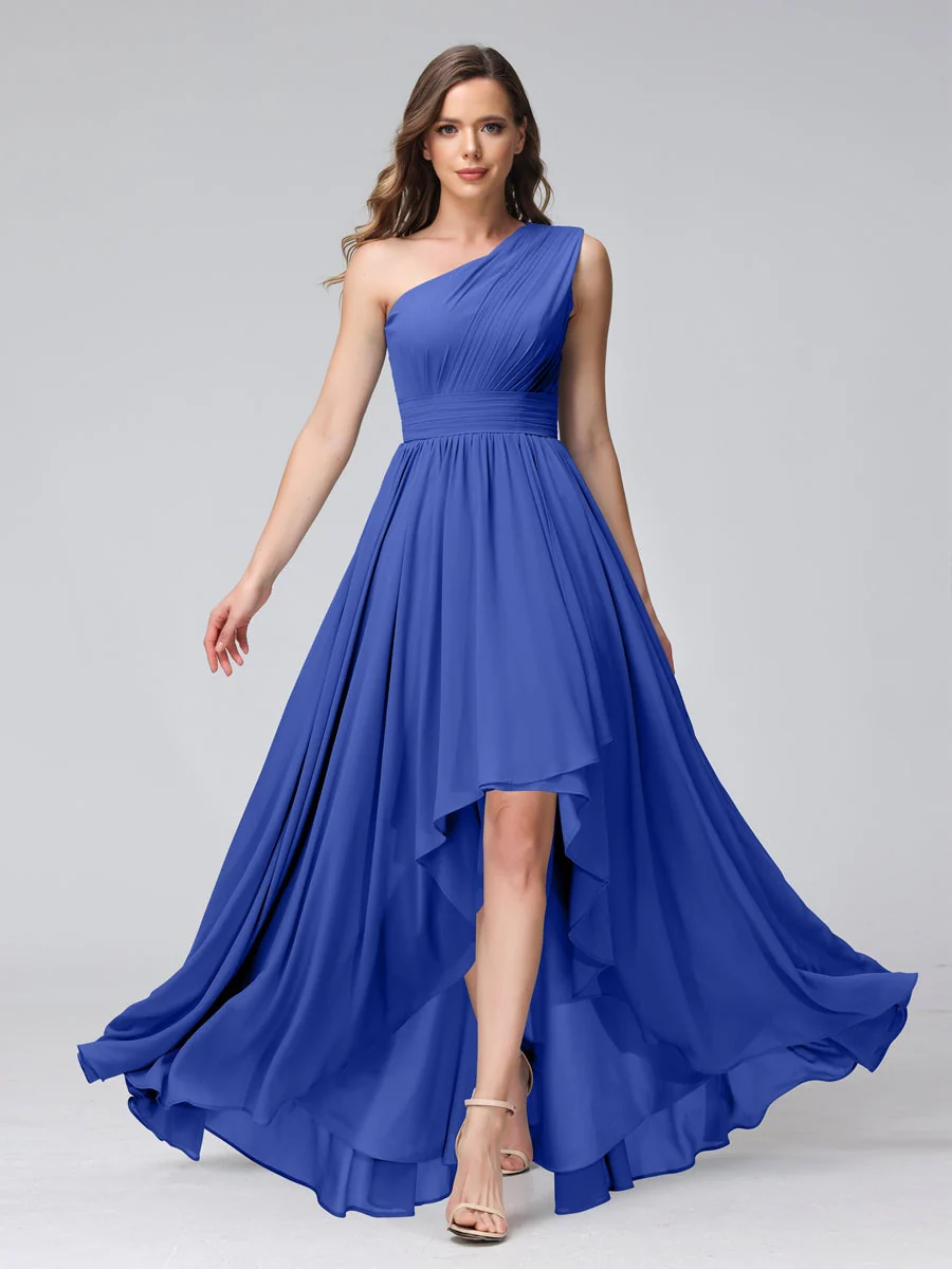 A-Line/Princess One-Shoulder Sleeveless Asymmetrical Bridemaid Dresses with Pockets - Image 54