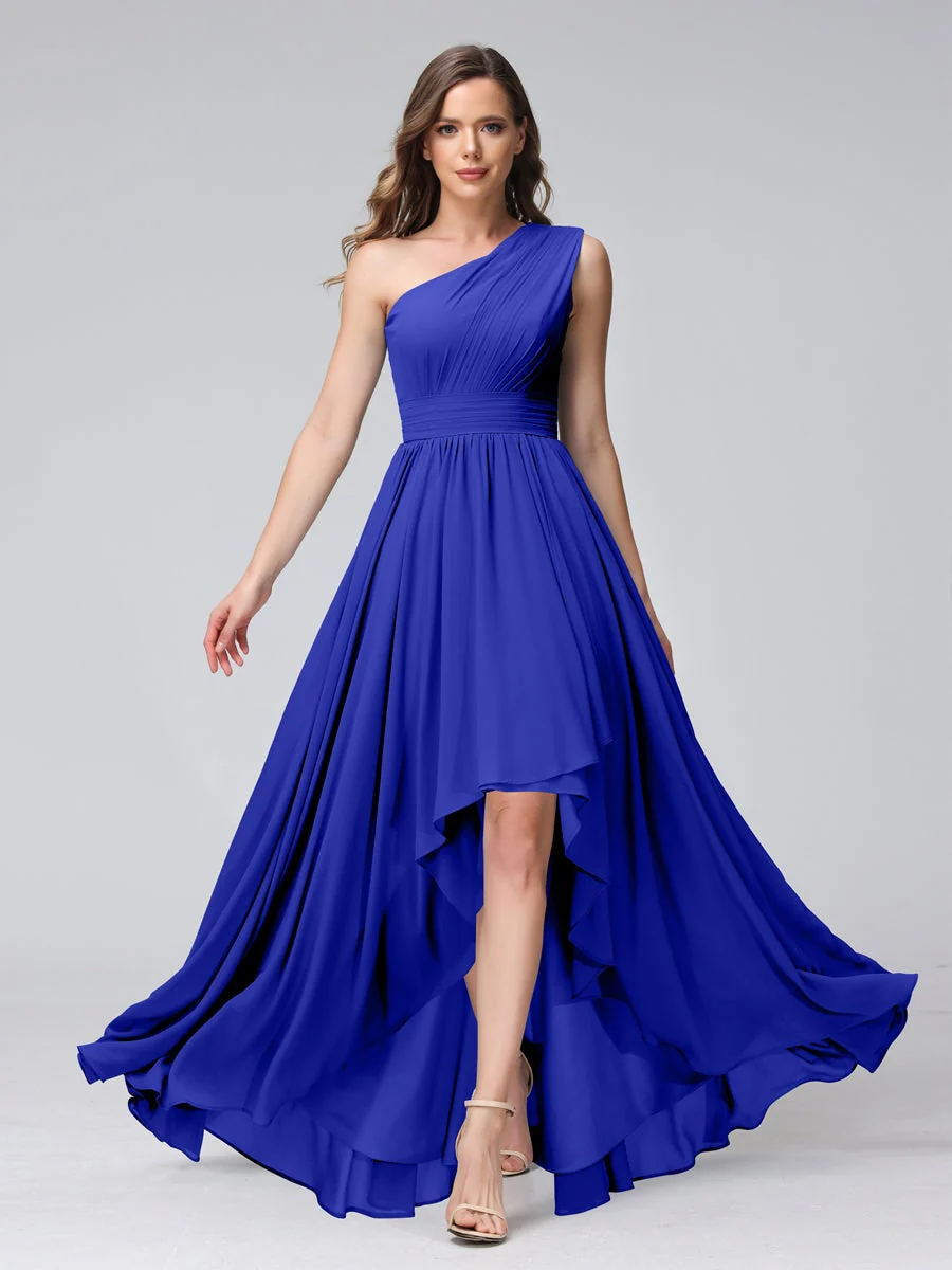 A-Line/Princess One-Shoulder Sleeveless Asymmetrical Bridemaid Dresses with Pockets - Image 55