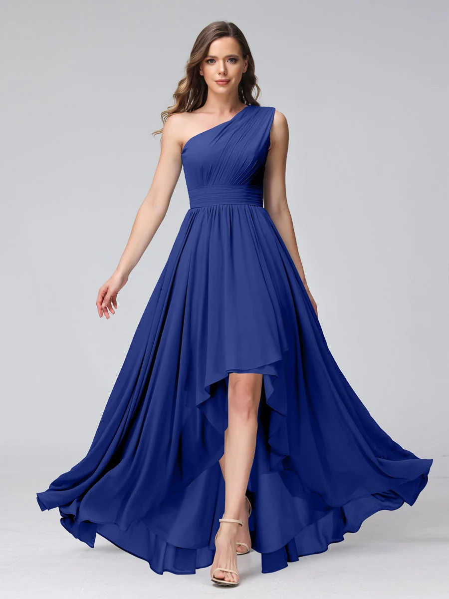 A-Line/Princess One-Shoulder Sleeveless Asymmetrical Bridemaid Dresses with Pockets - Image 56