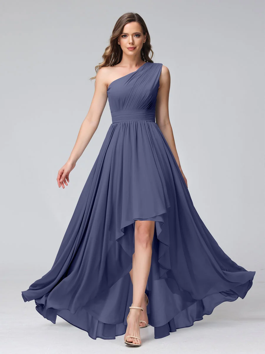 A-Line/Princess One-Shoulder Sleeveless Asymmetrical Bridemaid Dresses with Pockets - Image 57