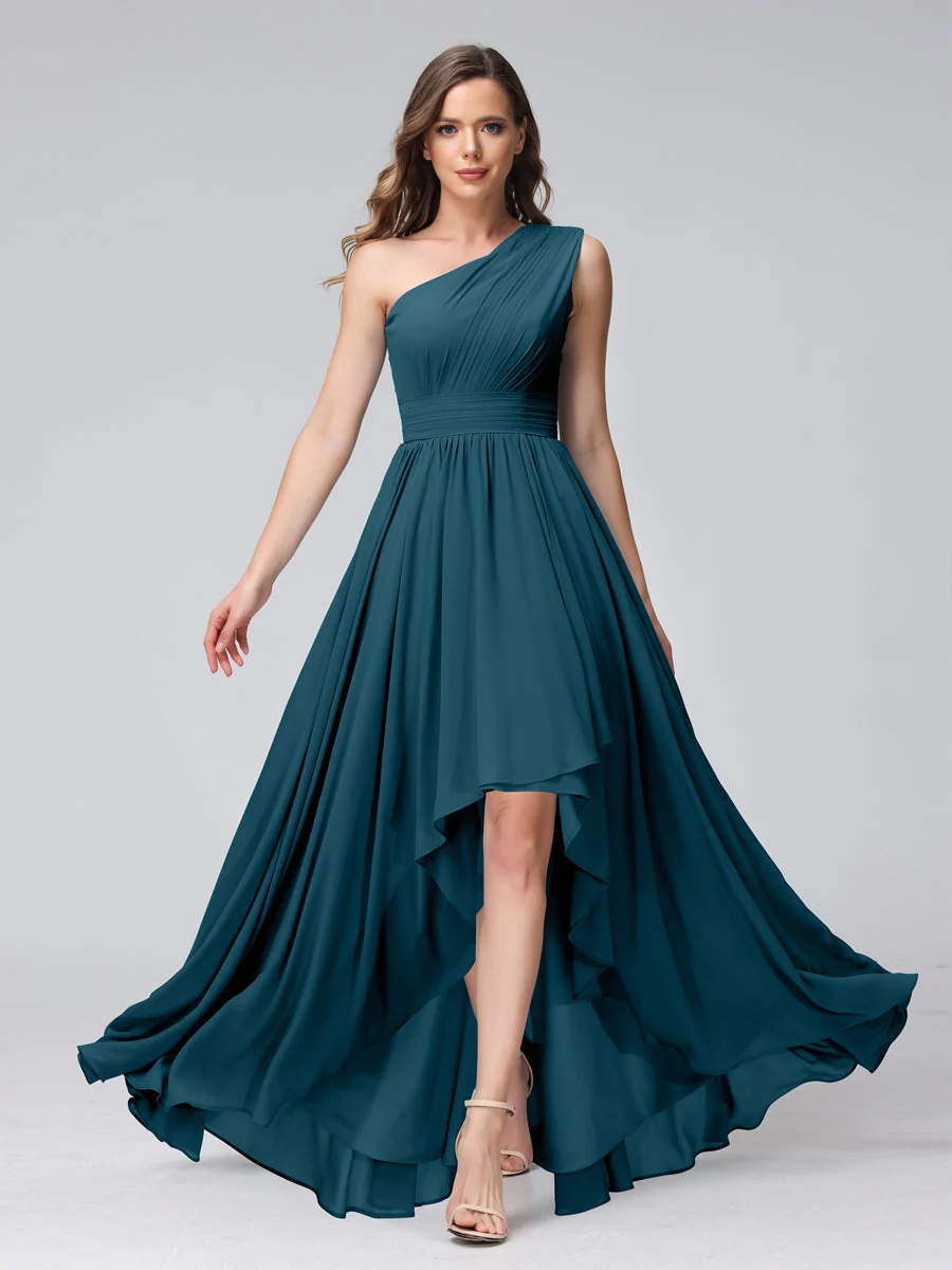 A-Line/Princess One-Shoulder Sleeveless Asymmetrical Bridemaid Dresses with Pockets - Image 58
