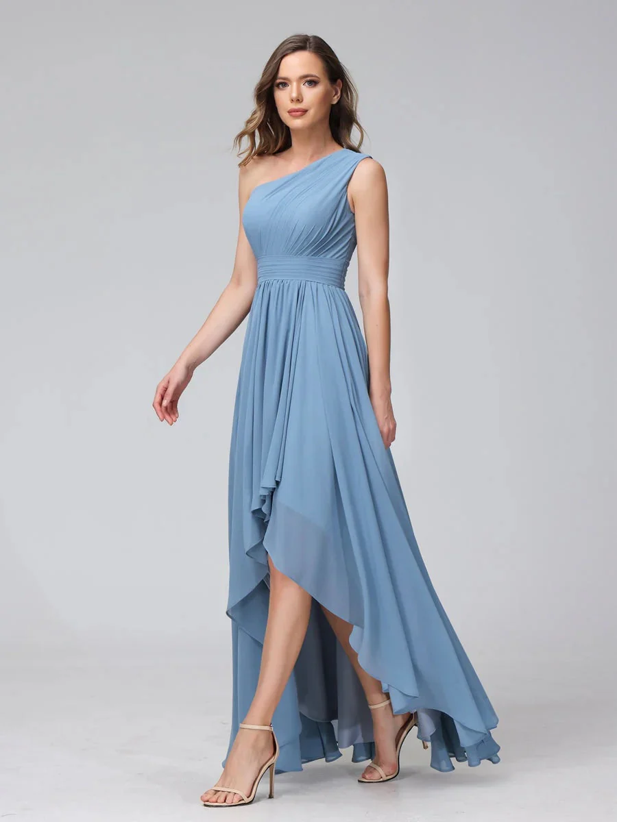 A-Line/Princess One-Shoulder Sleeveless Asymmetrical Bridemaid Dresses with Pockets - Image 6
