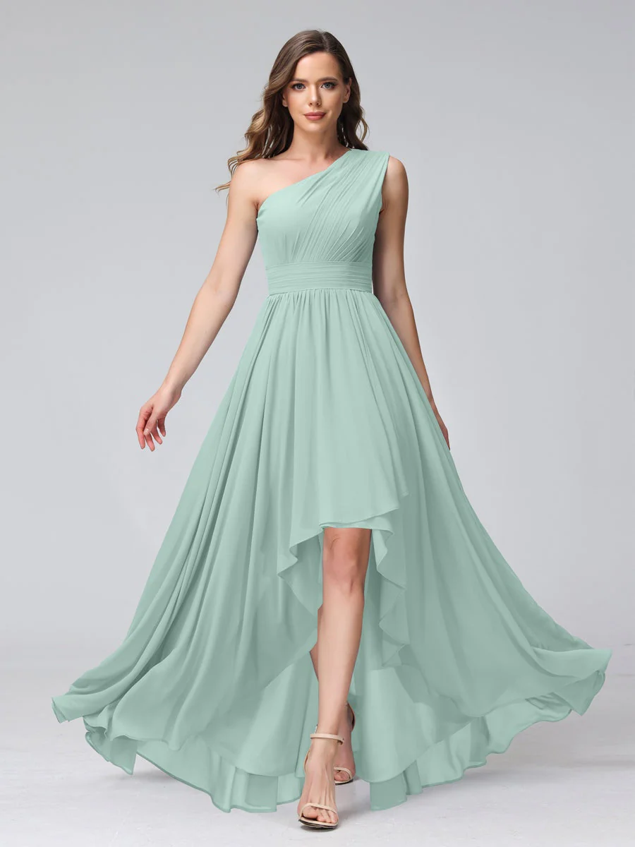 A-Line/Princess One-Shoulder Sleeveless Asymmetrical Bridemaid Dresses with Pockets - Image 60