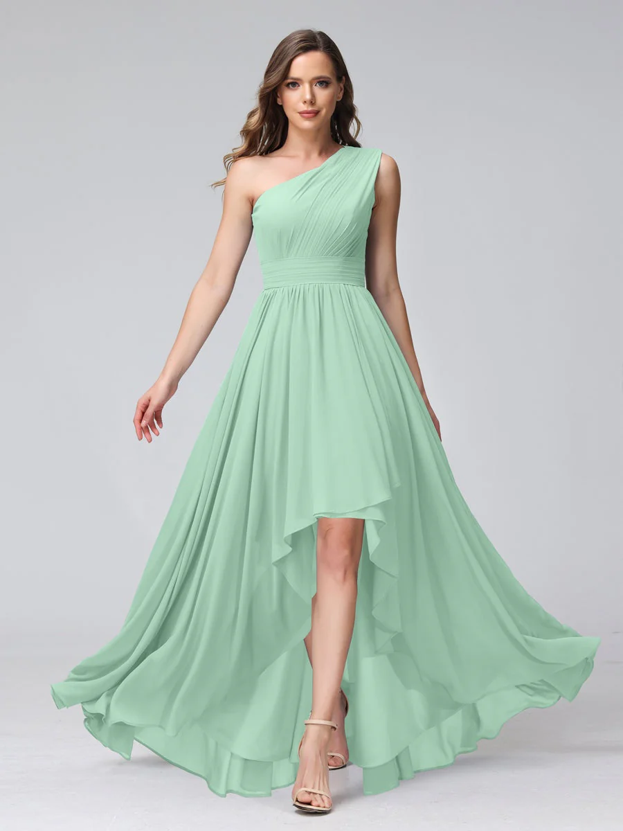 A-Line/Princess One-Shoulder Sleeveless Asymmetrical Bridemaid Dresses with Pockets - Image 61