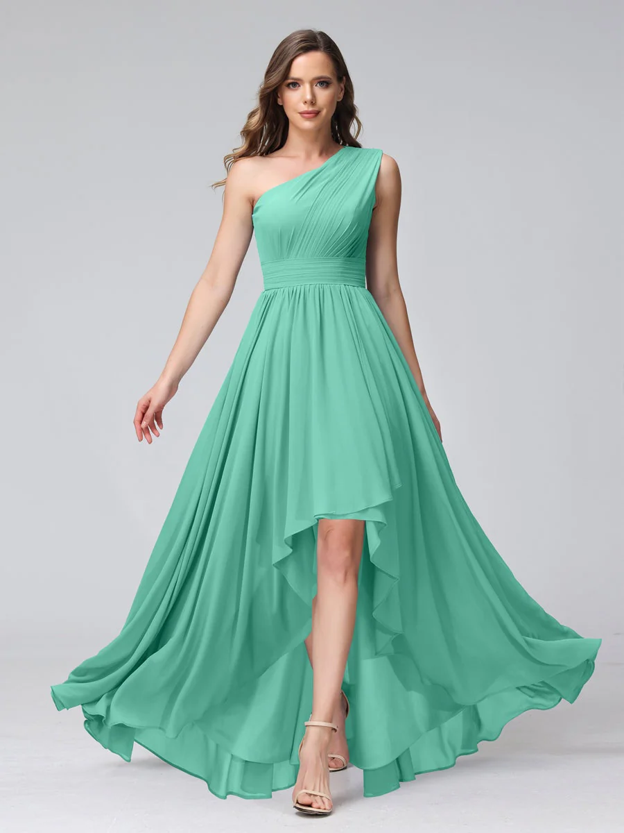 A-Line/Princess One-Shoulder Sleeveless Asymmetrical Bridemaid Dresses with Pockets - Image 62