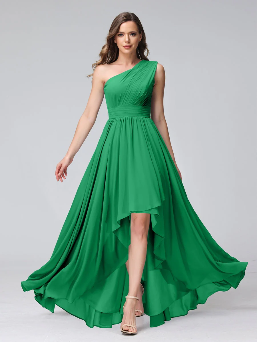 A-Line/Princess One-Shoulder Sleeveless Asymmetrical Bridemaid Dresses with Pockets - Image 64
