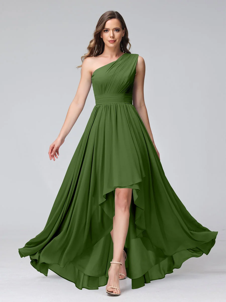 A-Line/Princess One-Shoulder Sleeveless Asymmetrical Bridemaid Dresses with Pockets - Image 65