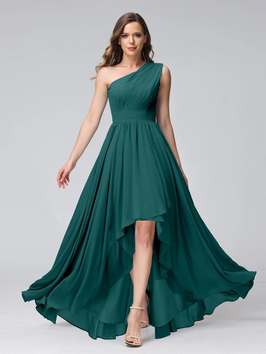 A-Line/Princess One-Shoulder Sleeveless Asymmetrical Bridemaid Dresses with Pockets - Image 66