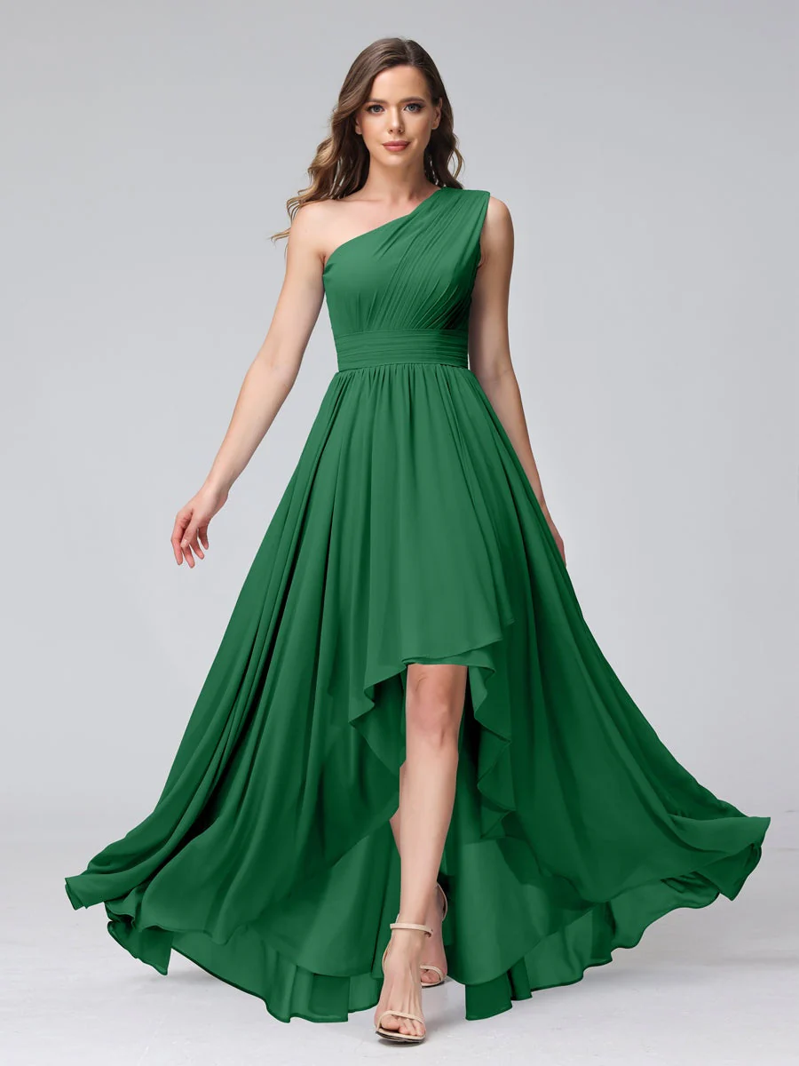A-Line/Princess One-Shoulder Sleeveless Asymmetrical Bridemaid Dresses with Pockets - Image 67