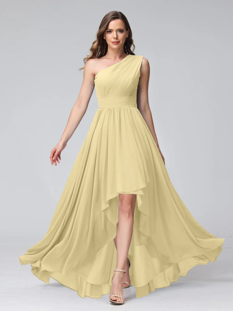 A-Line/Princess One-Shoulder Sleeveless Asymmetrical Bridemaid Dresses with Pockets - Image 68