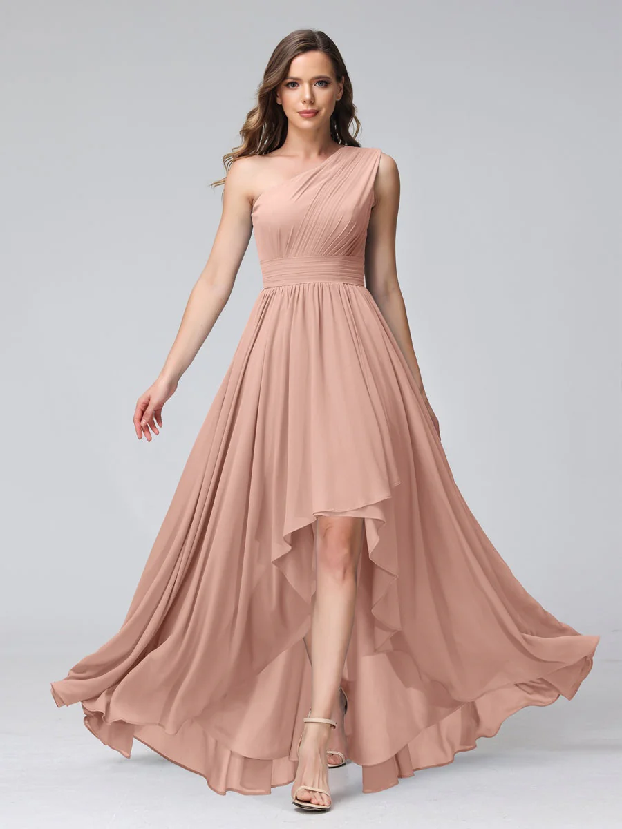 A-Line/Princess One-Shoulder Sleeveless Asymmetrical Bridemaid Dresses with Pockets - Image 7