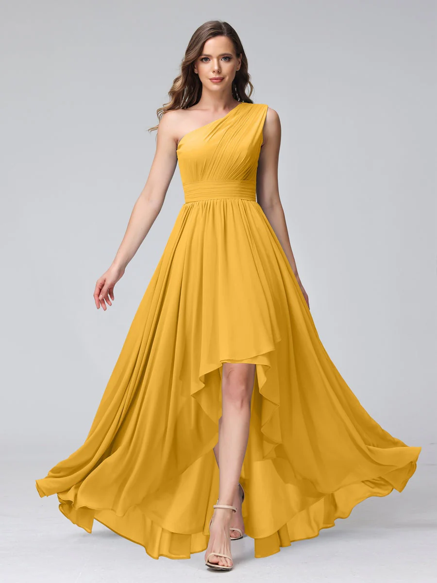 A-Line/Princess One-Shoulder Sleeveless Asymmetrical Bridemaid Dresses with Pockets - Image 70