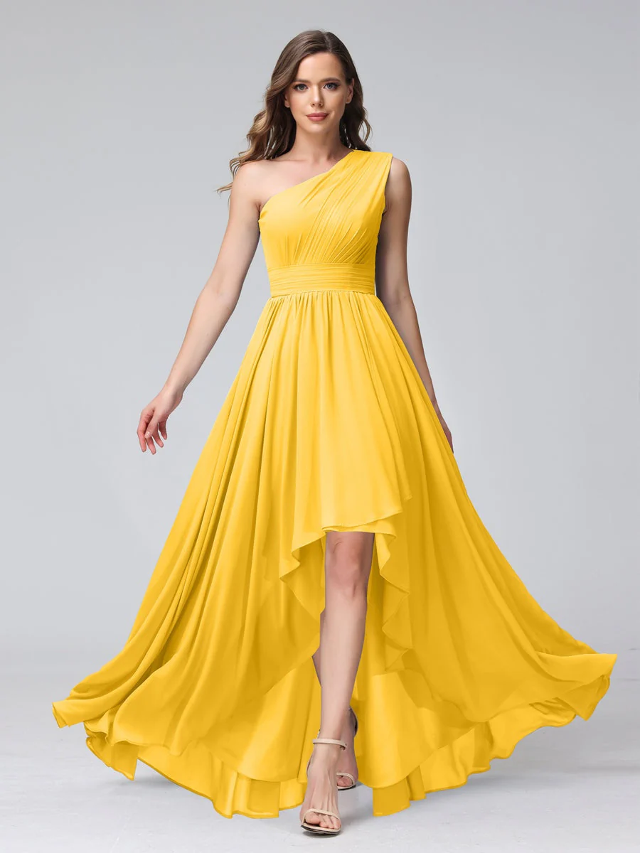 A-Line/Princess One-Shoulder Sleeveless Asymmetrical Bridemaid Dresses with Pockets - Image 71