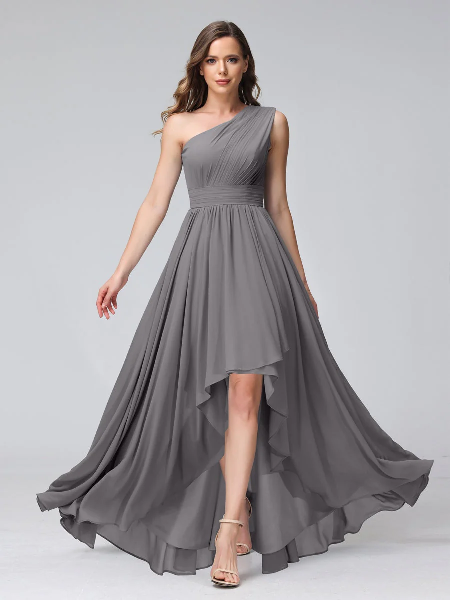 A-Line/Princess One-Shoulder Sleeveless Asymmetrical Bridemaid Dresses with Pockets - Image 74