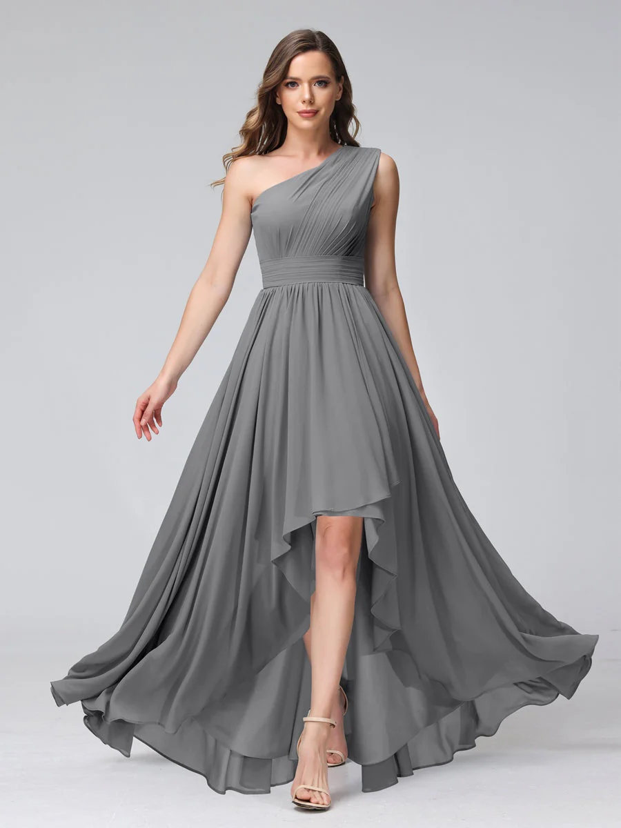 A-Line/Princess One-Shoulder Sleeveless Asymmetrical Bridemaid Dresses with Pockets - Image 75