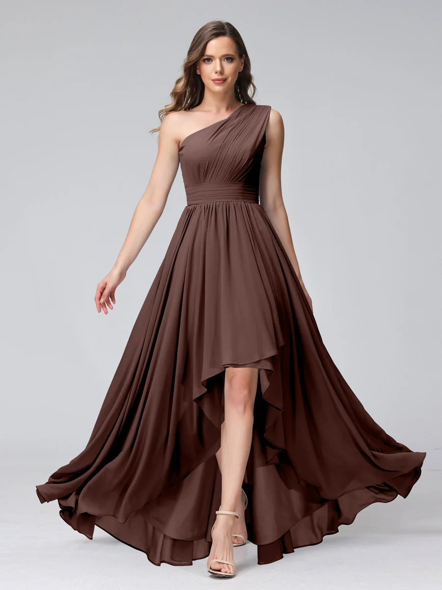 A-Line/Princess One-Shoulder Sleeveless Asymmetrical Bridemaid Dresses with Pockets - Image 76