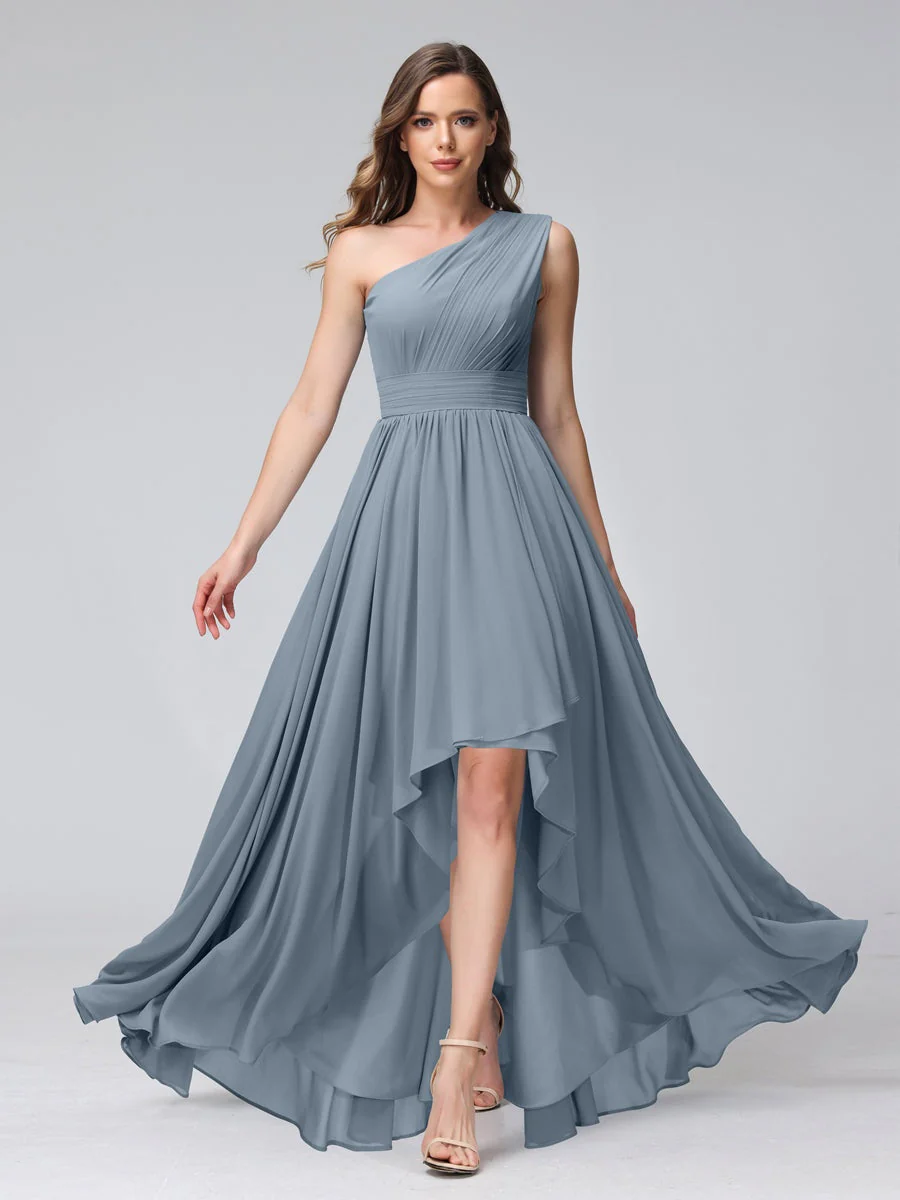 A-Line/Princess One-Shoulder Sleeveless Asymmetrical Bridemaid Dresses with Pockets - Image 8