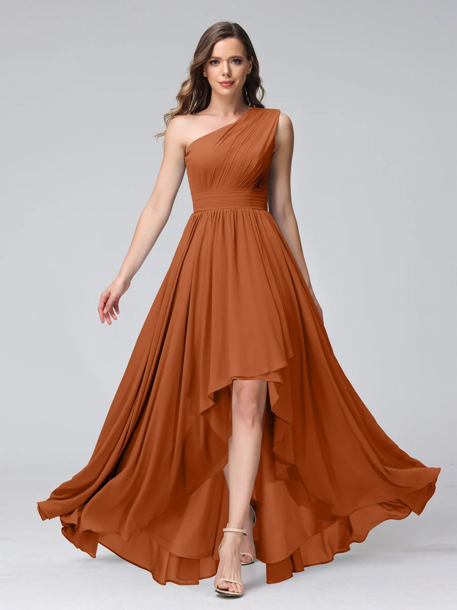 A-Line/Princess One-Shoulder Sleeveless Asymmetrical Bridemaid Dresses with Pockets - Image 9