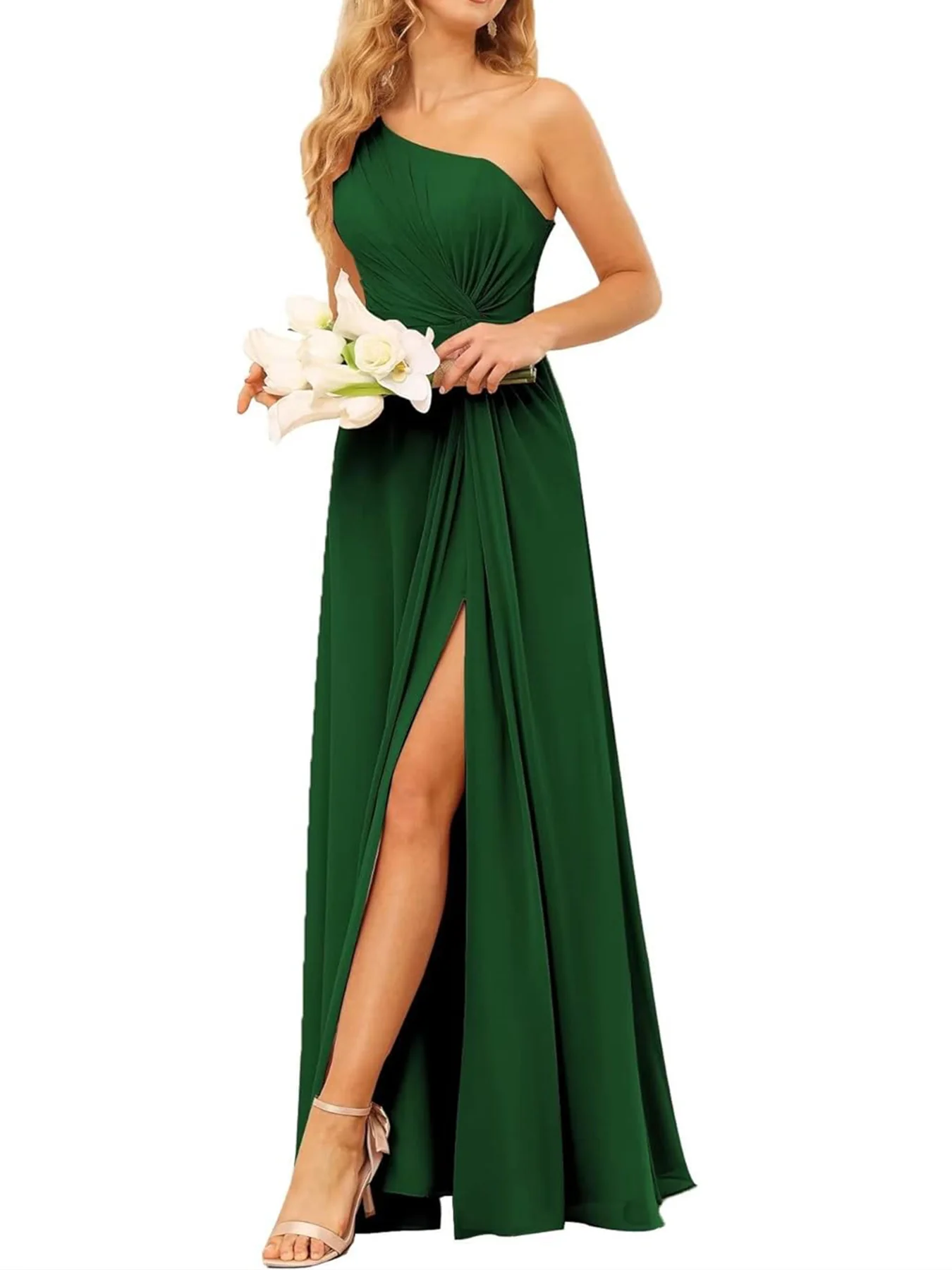 A-Line/Princess One-Shoulder Sleeveless Floor-Length Bridesmaid Dress with Pockets - Image 27