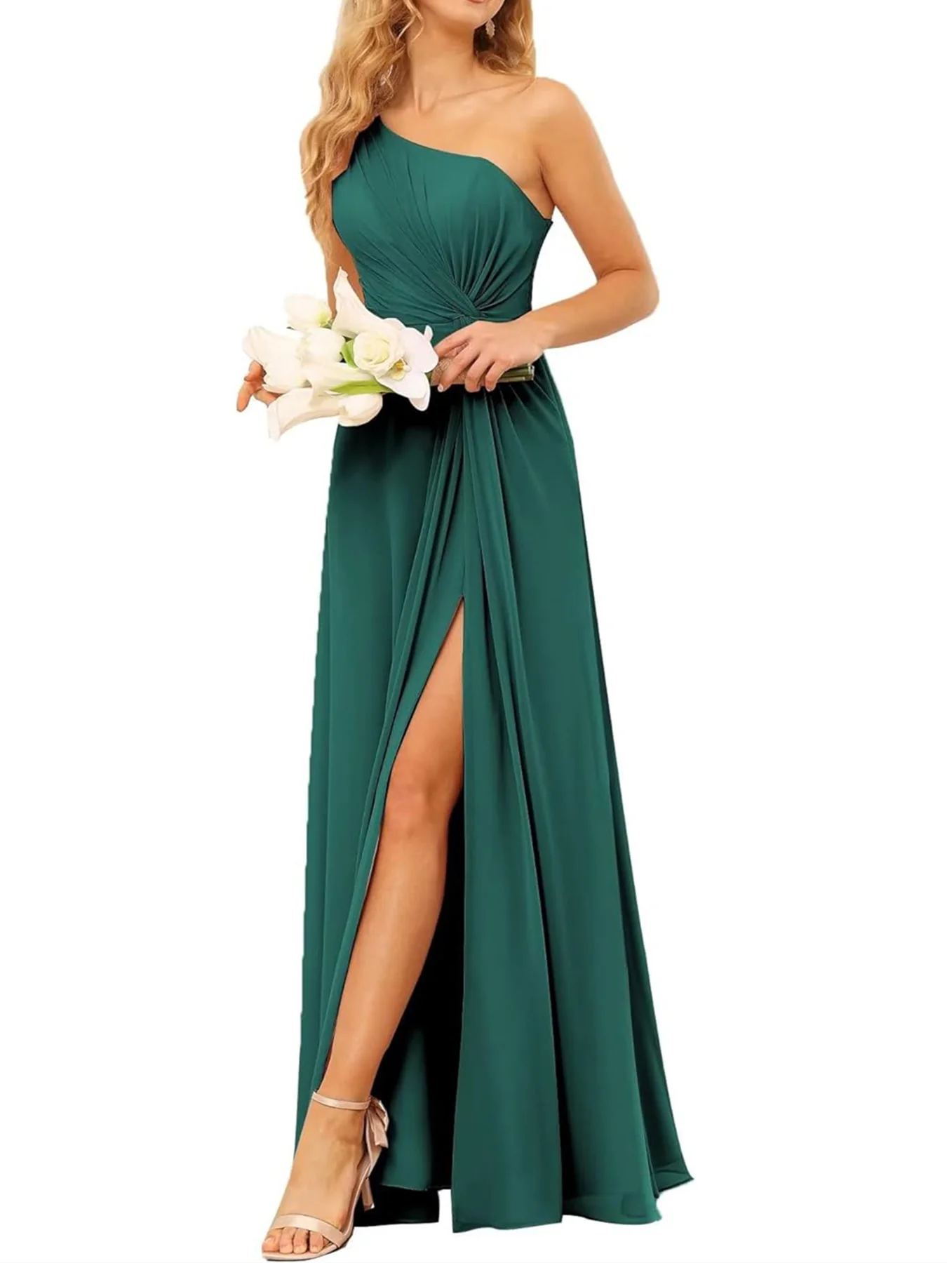 A-Line/Princess One-Shoulder Sleeveless Floor-Length Bridesmaid Dress with Pockets - Image 38