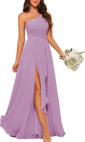 A-Line/Princess One-Shoulder Sleeveless Floor-Length Bridesmaid Dress with Split Side - Image 15
