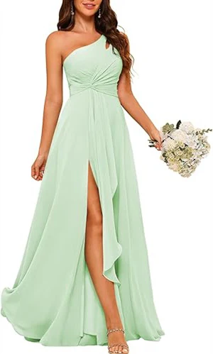 A-Line/Princess One-Shoulder Sleeveless Floor-Length Bridesmaid Dress with Split Side - Image 24