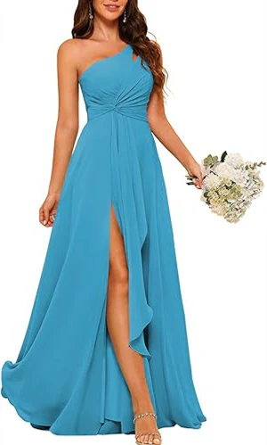 A-Line/Princess One-Shoulder Sleeveless Floor-Length Bridesmaid Dress with Split Side - Image 28