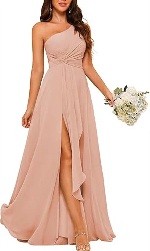 A-Line/Princess One-Shoulder Sleeveless Floor-Length Bridesmaid Dress with Split Side - Image 3