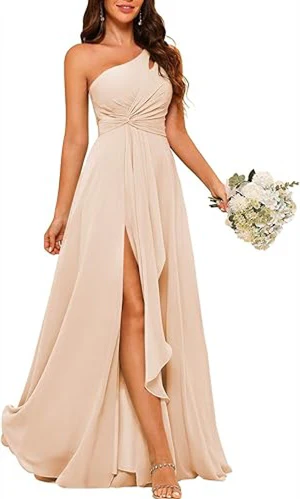 A-Line/Princess One-Shoulder Sleeveless Floor-Length Bridesmaid Dress with Split Side - Image 30