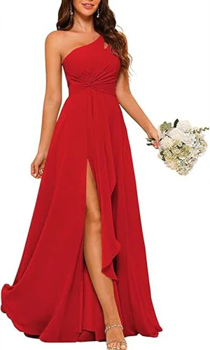 A-Line/Princess One-Shoulder Sleeveless Floor-Length Bridesmaid Dress with Split Side - Image 34