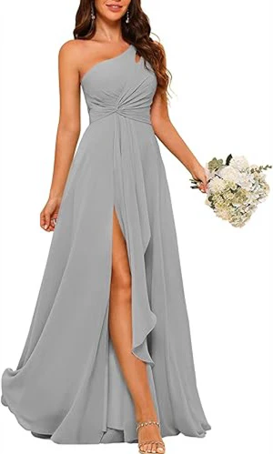 A-Line/Princess One-Shoulder Sleeveless Floor-Length Bridesmaid Dress with Split Side - Image 37