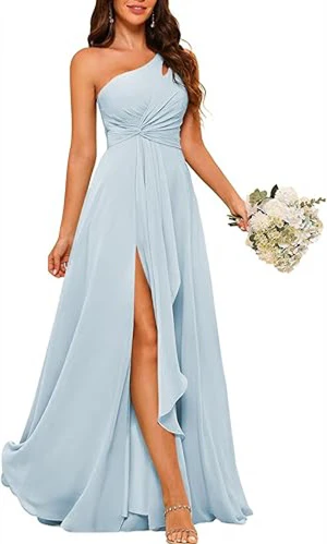 A-Line/Princess One-Shoulder Sleeveless Floor-Length Bridesmaid Dress with Split Side - Image 38