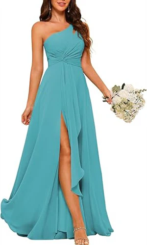 A-Line/Princess One-Shoulder Sleeveless Floor-Length Bridesmaid Dress with Split Side - Image 4