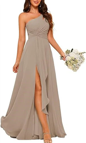 A-Line/Princess One-Shoulder Sleeveless Floor-Length Bridesmaid Dress with Split Side - Image 40