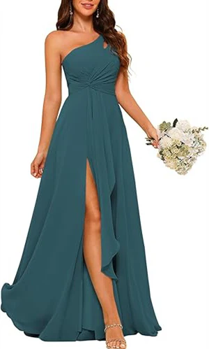 A-Line/Princess One-Shoulder Sleeveless Floor-Length Bridesmaid Dress with Split Side - Image 41