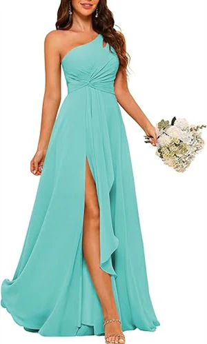 A-Line/Princess One-Shoulder Sleeveless Floor-Length Bridesmaid Dress with Split Side - Image 42