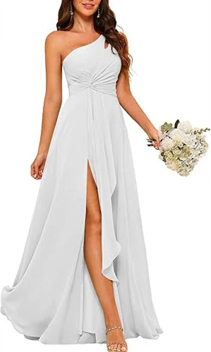 A-Line/Princess One-Shoulder Sleeveless Floor-Length Bridesmaid Dress with Split Side - Image 43