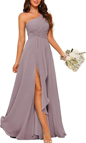 A-Line/Princess One-Shoulder Sleeveless Floor-Length Bridesmaid Dress with Split Side - Image 44
