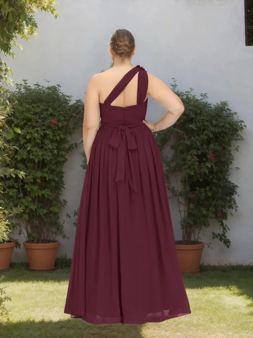 A-Line/Princess One-Shoulder Sleeveless Floor-Length Chiffon Plus Size Bridesmaid Dress With Ruffles - Image 2