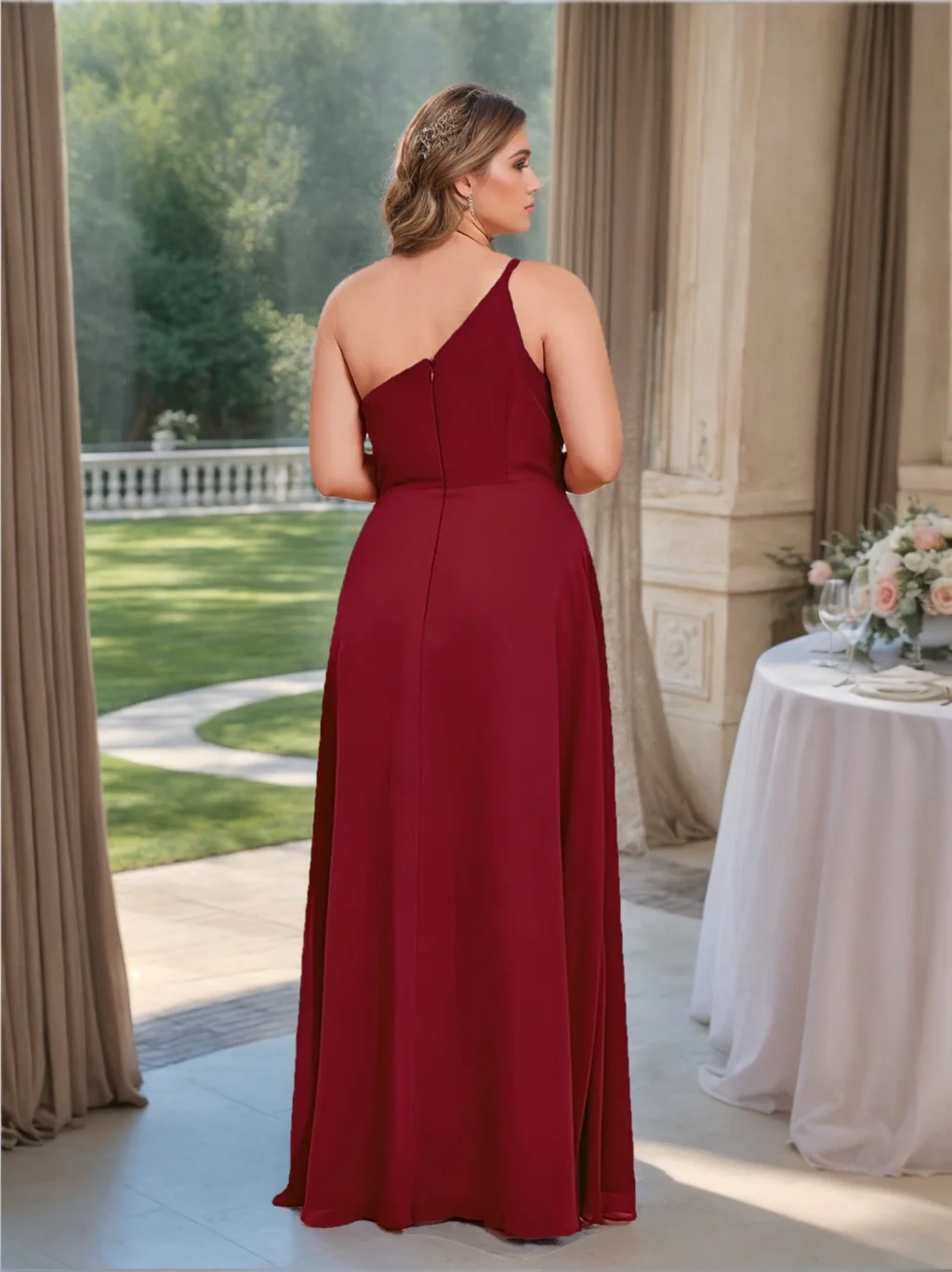 A-Line/Princess One-Shoulder Sleeveless Floor-Length Chiffon Plus Size Bridesmaid Dress With Split Side - Image 2