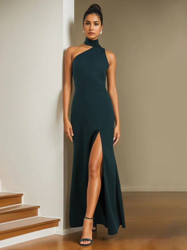A-Line/Princess One-Shoulder Sleeveless Floor-Length Evening Dresses with Split Side - Image 3