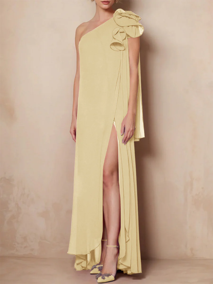 A-Line/Princess One-Shoulder Sleeveless Floor-Length Mother of the Bride Dresses with Split Side - Image 17