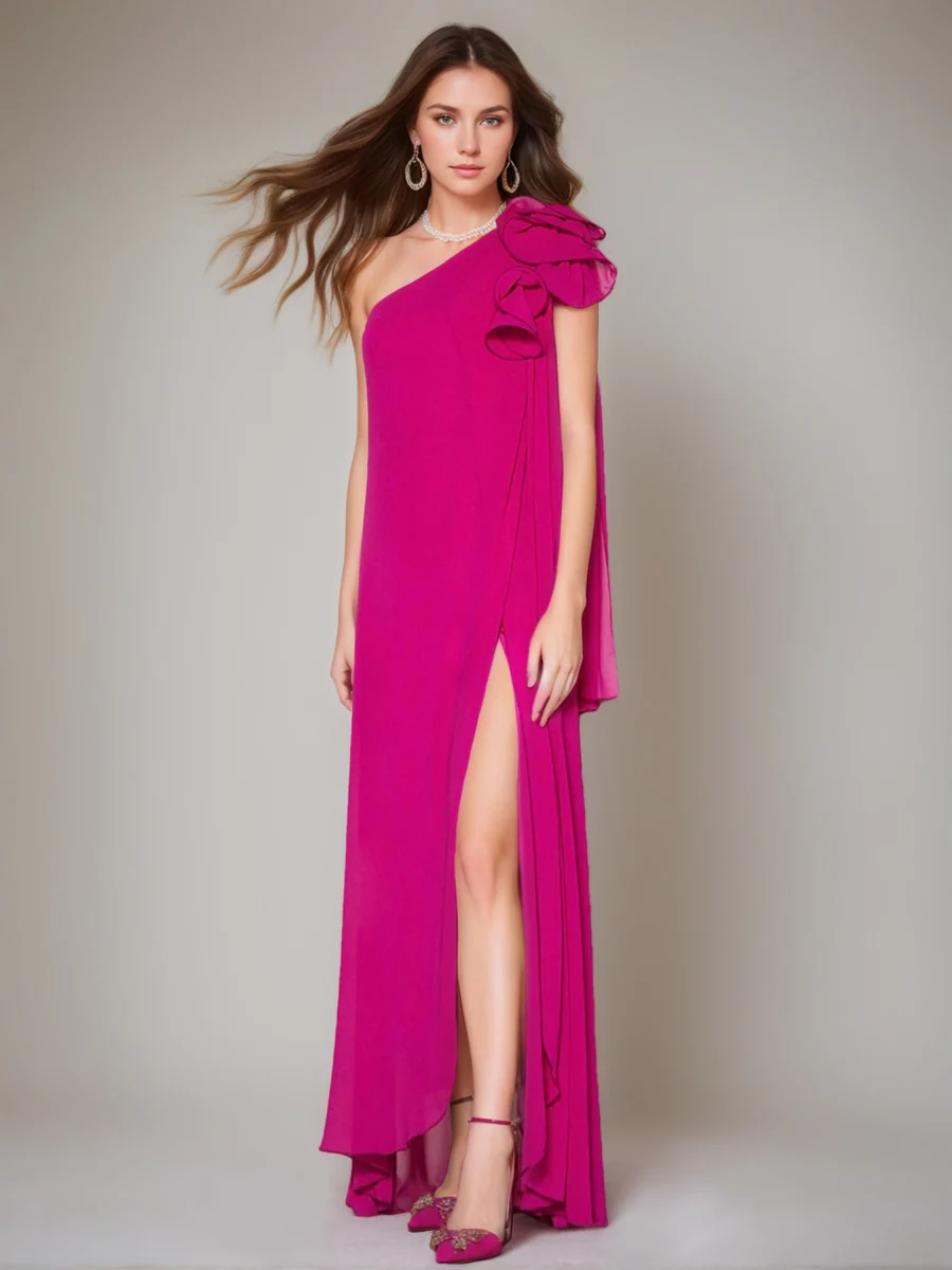 A-Line/Princess One-Shoulder Sleeveless Floor-Length Mother of the Bride Dresses with Split Side - Image 3